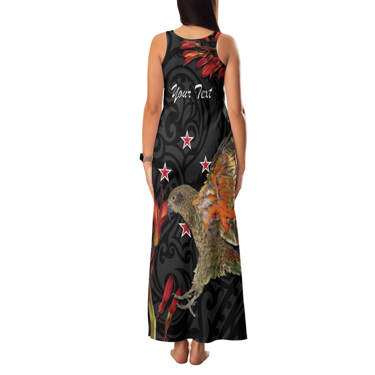 Personalised New Zealand Kea Family Matching Tank Maxi Dress and Hawaiian Shirt Nestor Notabilis With Harakeke Maori Pattern LT14 - Polynesian Pride