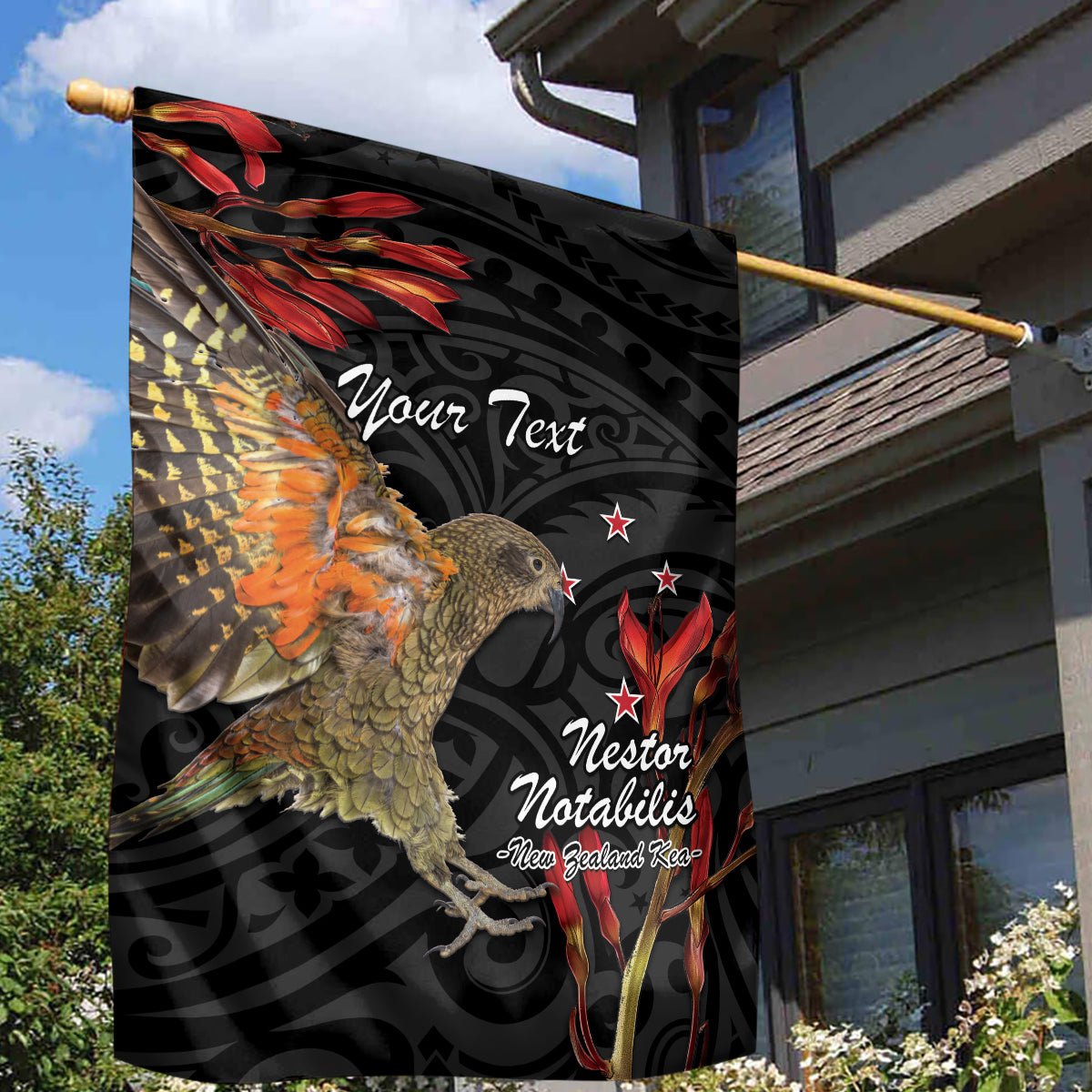 Personalised New Zealand Kea Garden Flag Nestor Notabilis With Harakeke Maori Pattern LT14 - Polynesian Pride
