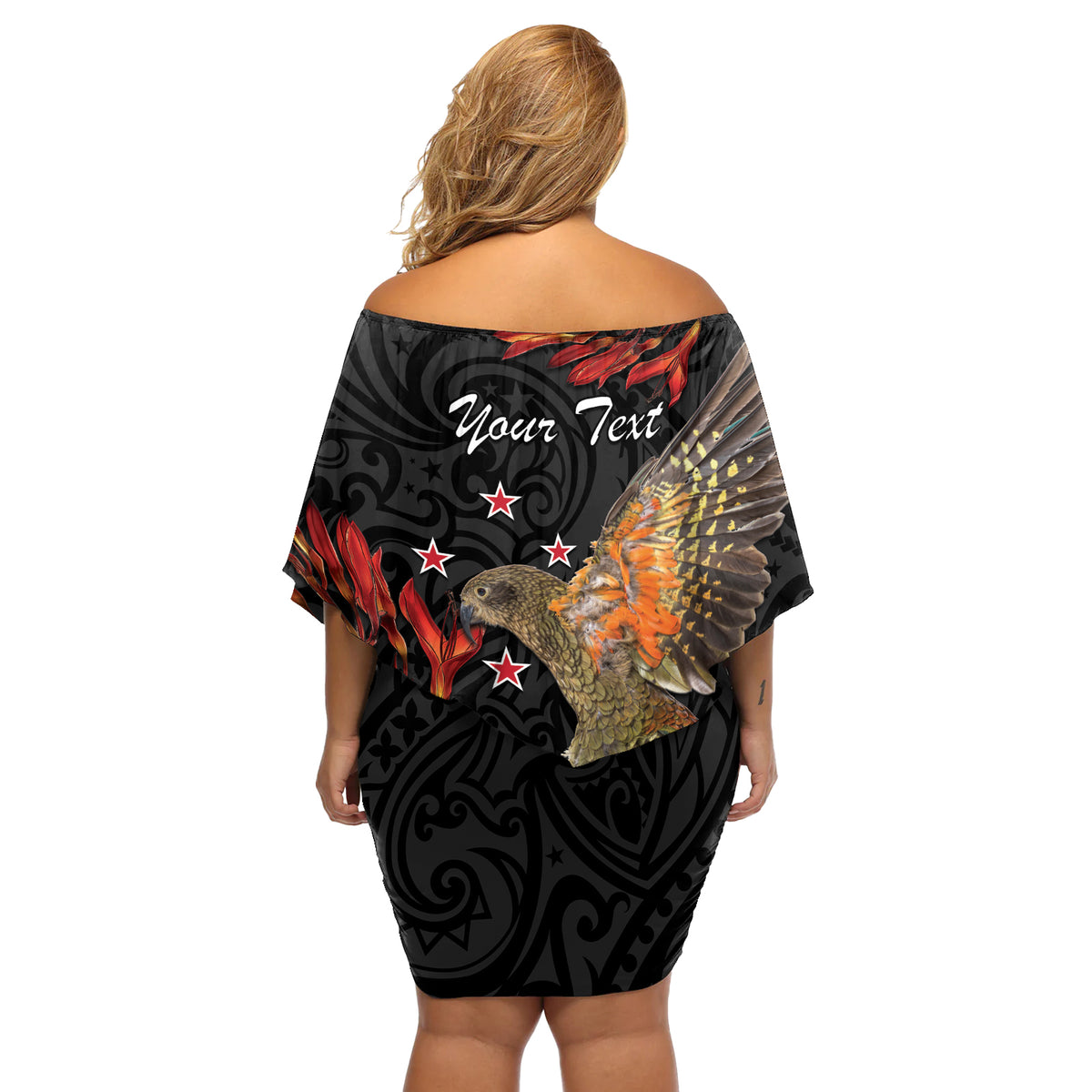 Personalised New Zealand Kea Off Shoulder Short Dress Nestor Notabilis With Harakeke Maori Pattern
