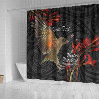 Personalised New Zealand Kea Shower Curtain Nestor Notabilis With Harakeke Maori Pattern LT14 - Polynesian Pride