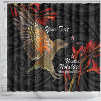 Personalised New Zealand Kea Shower Curtain Nestor Notabilis With Harakeke Maori Pattern LT14 - Polynesian Pride