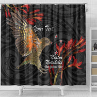 Personalised New Zealand Kea Shower Curtain Nestor Notabilis With Harakeke Maori Pattern LT14 - Polynesian Pride