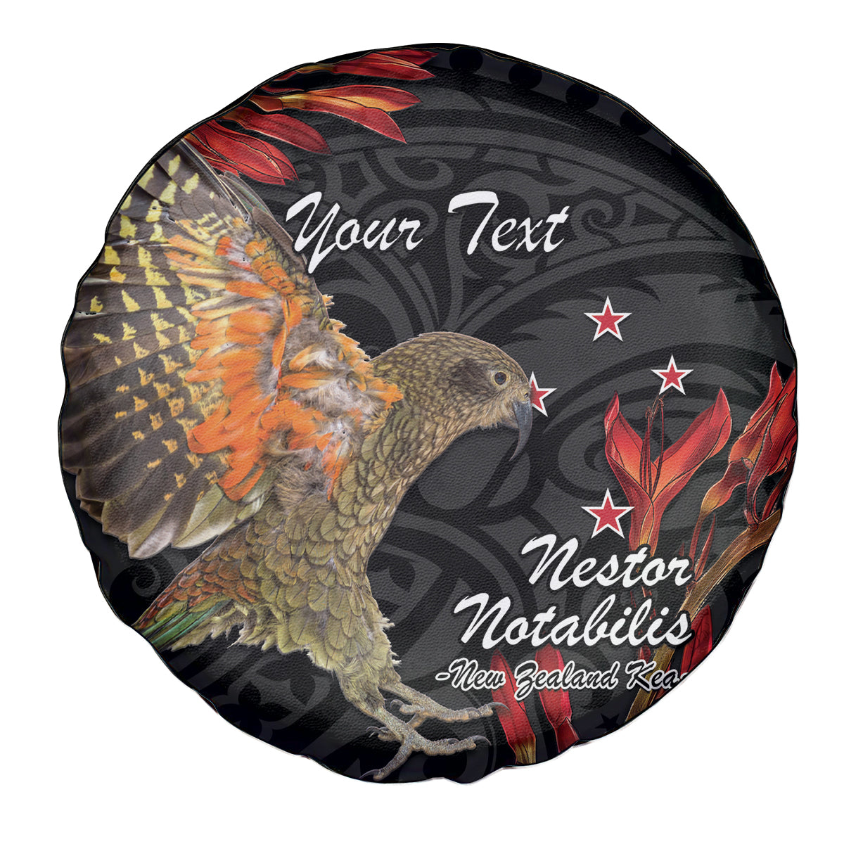 Personalised New Zealand Kea Spare Tire Cover Nestor Notabilis With Harakeke Maori Pattern
