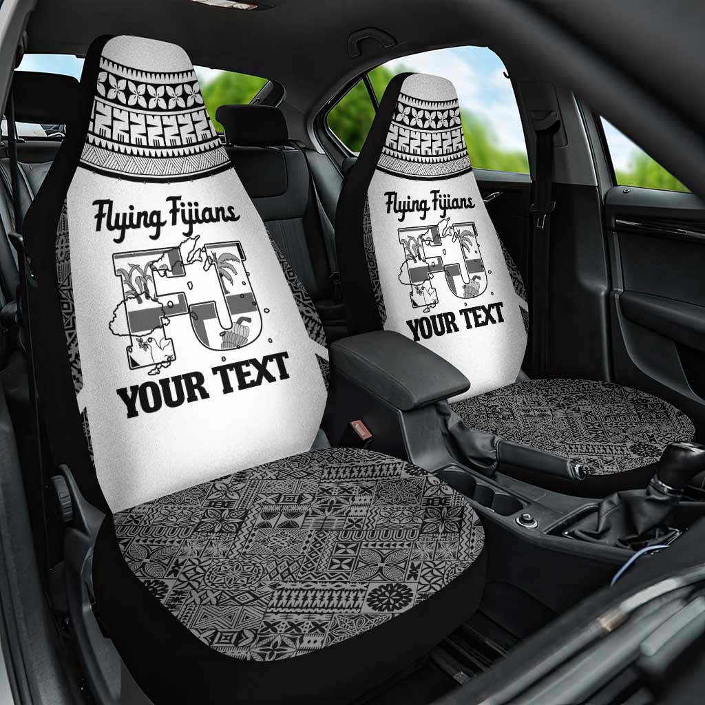 Custom Fiji Tapa Rugby Car Seat Cover Flying Fijian Black And White Version
