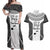 Custom Fiji Tapa Rugby Couples Matching Off Shoulder Maxi Dress and Hawaiian Shirt Flying Fijian Black And White Version