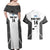 Custom Fiji Tapa Rugby Couples Matching Off Shoulder Maxi Dress and Hawaiian Shirt Flying Fijian Black And White Version