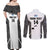 Custom Fiji Tapa Rugby Couples Matching Off Shoulder Maxi Dress and Long Sleeve Button Shirt Flying Fijian Black And White Version