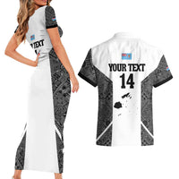 Custom Fiji Tapa Rugby Couples Matching Short Sleeve Bodycon Dress and Hawaiian Shirt Flying Fijian Black And White Version LT14 - Polynesian Pride