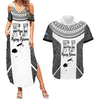 Custom Fiji Tapa Rugby Couples Matching Summer Maxi Dress and Hawaiian Shirt Flying Fijian Black And White Version LT14 Black - Polynesian Pride