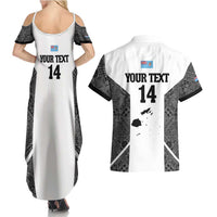 Custom Fiji Tapa Rugby Couples Matching Summer Maxi Dress and Hawaiian Shirt Flying Fijian Black And White Version LT14 - Polynesian Pride