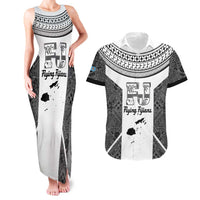 Custom Fiji Tapa Rugby Couples Matching Tank Maxi Dress and Hawaiian Shirt Flying Fijian Black And White Version LT14 Black - Polynesian Pride