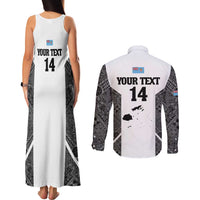 Custom Fiji Tapa Rugby Couples Matching Tank Maxi Dress and Long Sleeve Button Shirt Flying Fijian Black And White Version LT14 - Polynesian Pride