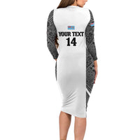 Custom Fiji Tapa Rugby Family Matching Long Sleeve Bodycon Dress and Hawaiian Shirt Flying Fijian Black And White Version LT14 - Polynesian Pride