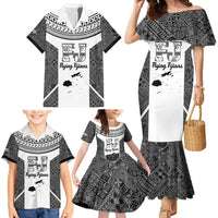 Custom Fiji Tapa Rugby Family Matching Mermaid Dress and Hawaiian Shirt Flying Fijian Black And White Version LT14 - Polynesian Pride