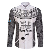 Custom Fiji Tapa Rugby Family Matching Mermaid Dress and Hawaiian Shirt Flying Fijian Black And White Version LT14 Dad's Shirt - Long Sleeve Black - Polynesian Pride