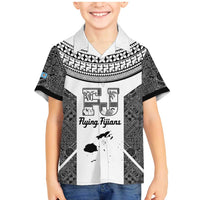 Custom Fiji Tapa Rugby Family Matching Mermaid Dress and Hawaiian Shirt Flying Fijian Black And White Version LT14 Son's Shirt Black - Polynesian Pride