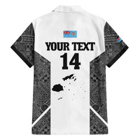 Custom Fiji Tapa Rugby Family Matching Off The Shoulder Long Sleeve Dress and Hawaiian Shirt Flying Fijian Black And White Version LT14 - Polynesian Pride