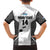 Custom Fiji Tapa Rugby Family Matching Off Shoulder Maxi Dress and Hawaiian Shirt Flying Fijian Black And White Version