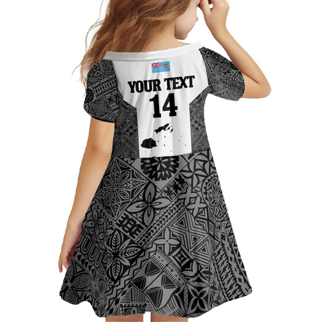 Custom Fiji Tapa Rugby Family Matching Off Shoulder Maxi Dress and Hawaiian Shirt Flying Fijian Black And White Version LT14 - Polynesian Pride