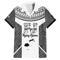 Custom Fiji Tapa Rugby Family Matching Off Shoulder Maxi Dress and Hawaiian Shirt Flying Fijian Black And White Version LT14 Dad's Shirt - Short Sleeve Black - Polynesian Pride