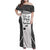 Custom Fiji Tapa Rugby Family Matching Off Shoulder Maxi Dress and Hawaiian Shirt Flying Fijian Black And White Version