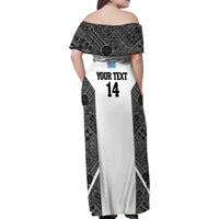 Custom Fiji Tapa Rugby Family Matching Off Shoulder Maxi Dress and Hawaiian Shirt Flying Fijian Black And White Version LT14 - Polynesian Pride