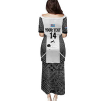 Custom Fiji Tapa Rugby Family Matching Puletasi and Hawaiian Shirt Flying Fijian Black And White Version