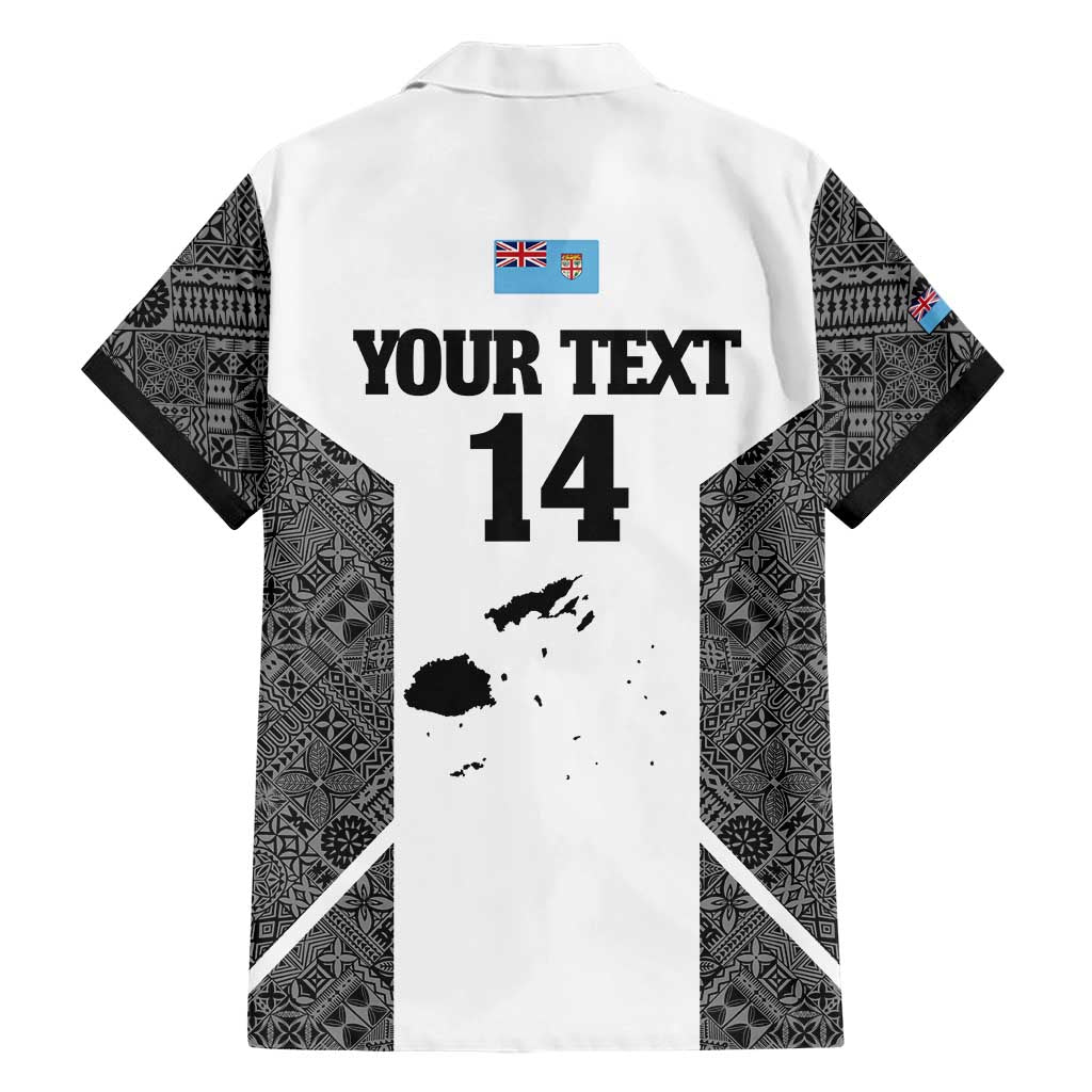 Custom Fiji Tapa Rugby Family Matching Short Sleeve Bodycon Dress and Hawaiian Shirt Flying Fijian Black And White Version LT14 - Polynesian Pride