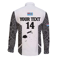 Custom Fiji Tapa Rugby Family Matching Short Sleeve Bodycon Dress and Hawaiian Shirt Flying Fijian Black And White Version LT14 - Polynesian Pride