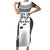 Custom Fiji Tapa Rugby Family Matching Short Sleeve Bodycon Dress and Hawaiian Shirt Flying Fijian Black And White Version
