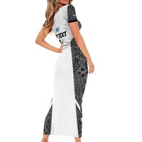 Custom Fiji Tapa Rugby Family Matching Short Sleeve Bodycon Dress and Hawaiian Shirt Flying Fijian Black And White Version LT14 - Polynesian Pride