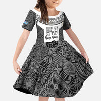 Custom Fiji Tapa Rugby Family Matching Summer Maxi Dress and Hawaiian Shirt Flying Fijian Black And White Version LT14 Daughter's Dress Black - Polynesian Pride