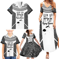 Custom Fiji Tapa Rugby Family Matching Summer Maxi Dress and Hawaiian Shirt Flying Fijian Black And White Version LT14 - Polynesian Pride