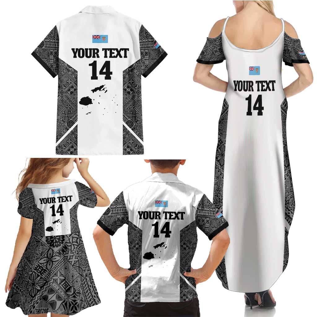Custom Fiji Tapa Rugby Family Matching Summer Maxi Dress and Hawaiian Shirt Flying Fijian Black And White Version LT14 - Polynesian Pride