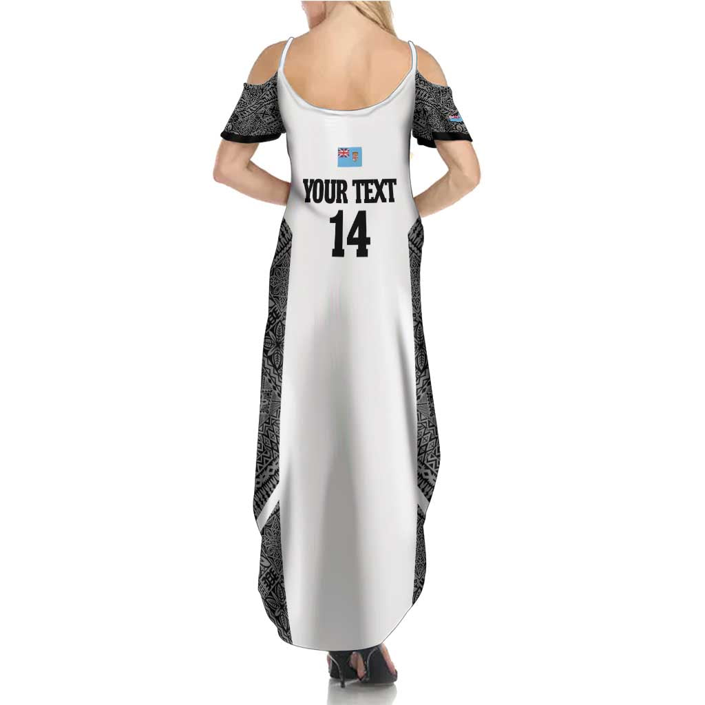 Custom Fiji Tapa Rugby Family Matching Summer Maxi Dress and Hawaiian Shirt Flying Fijian Black And White Version LT14 - Polynesian Pride