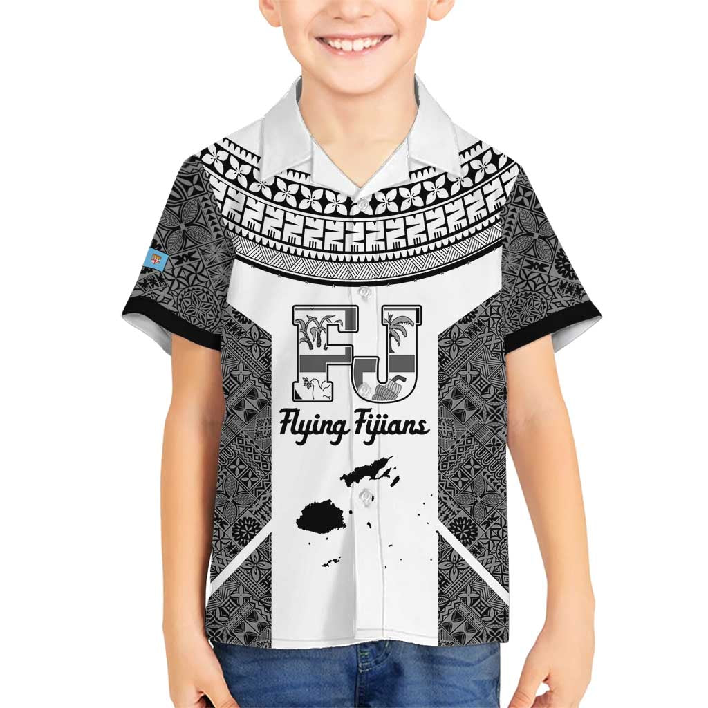 Custom Fiji Tapa Rugby Family Matching Summer Maxi Dress and Hawaiian Shirt Flying Fijian Black And White Version LT14 Son's Shirt Black - Polynesian Pride