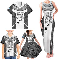 Custom Fiji Tapa Rugby Family Matching Tank Maxi Dress and Hawaiian Shirt Flying Fijian Black And White Version LT14 - Polynesian Pride