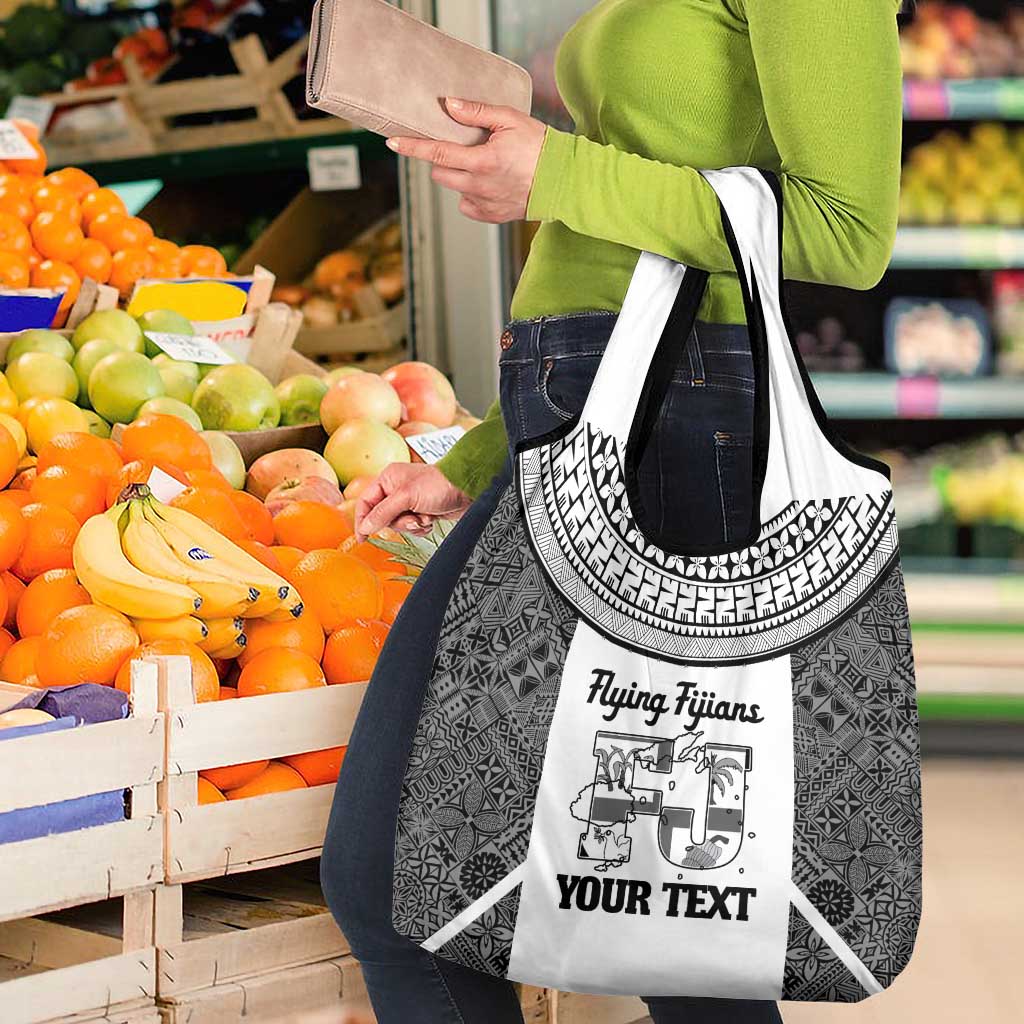 Custom Fiji Tapa Rugby Grocery Bag Flying Fijian Black And White Version