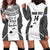 Custom Fiji Tapa Rugby Hoodie Dress Flying Fijian Black And White Version