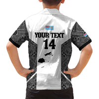 Custom Fiji Tapa Rugby Kid Hawaiian Shirt Flying Fijian Black And White Version