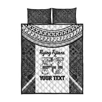 Custom Fiji Tapa Rugby Quilt Bed Set Flying Fijian Black And White Version
