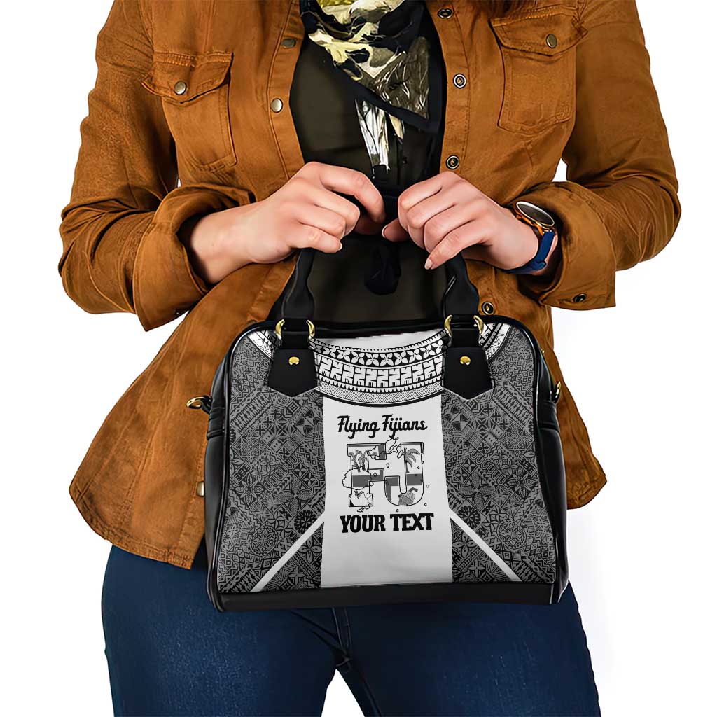 Custom Fiji Tapa Rugby Shoulder Handbag Flying Fijian Black And White Version