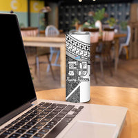 Custom Fiji Tapa Rugby Skinny Tumbler Flying Fijian Black And White Version
