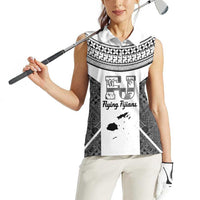 Custom Fiji Tapa Rugby Women Sleeveless Polo Shirt Flying Fijian Black And White Version