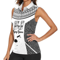 Custom Fiji Tapa Rugby Women Sleeveless Polo Shirt Flying Fijian Black And White Version