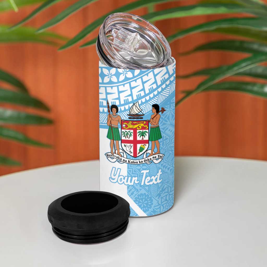 Custom Fiji Tapa Rugby 4 in 1 Can Cooler Tumbler Flying Fijian Blue And White Version