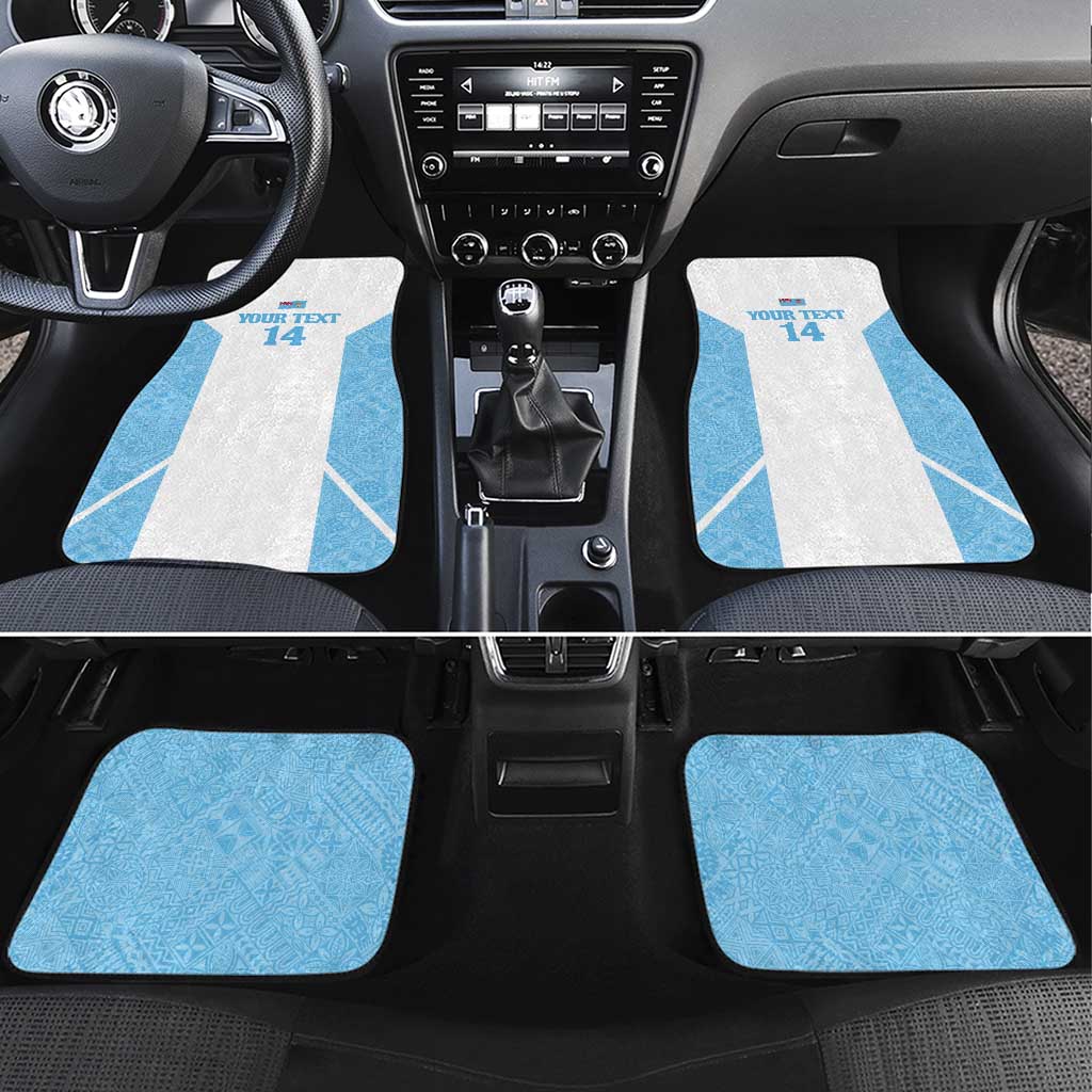 Custom Fiji Tapa Rugby Car Mats Flying Fijian Blue And White Version