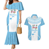 Custom Fiji Tapa Rugby Couples Matching Mermaid Dress and Hawaiian Shirt Flying Fijian Blue And White Version LT14 Blue - Polynesian Pride