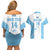 Custom Fiji Tapa Rugby Couples Matching Off Shoulder Short Dress and Hawaiian Shirt Flying Fijian Blue And White Version