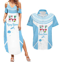 Custom Fiji Tapa Rugby Couples Matching Summer Maxi Dress and Hawaiian Shirt Flying Fijian Blue And White Version LT14 Blue - Polynesian Pride